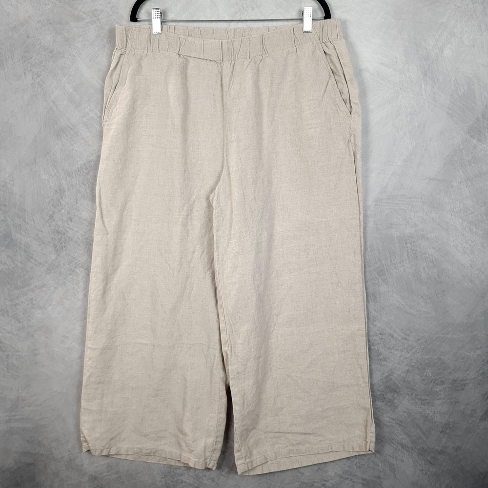 Eileen Fisher Beige Wide-Leg Cropped Linen Pants